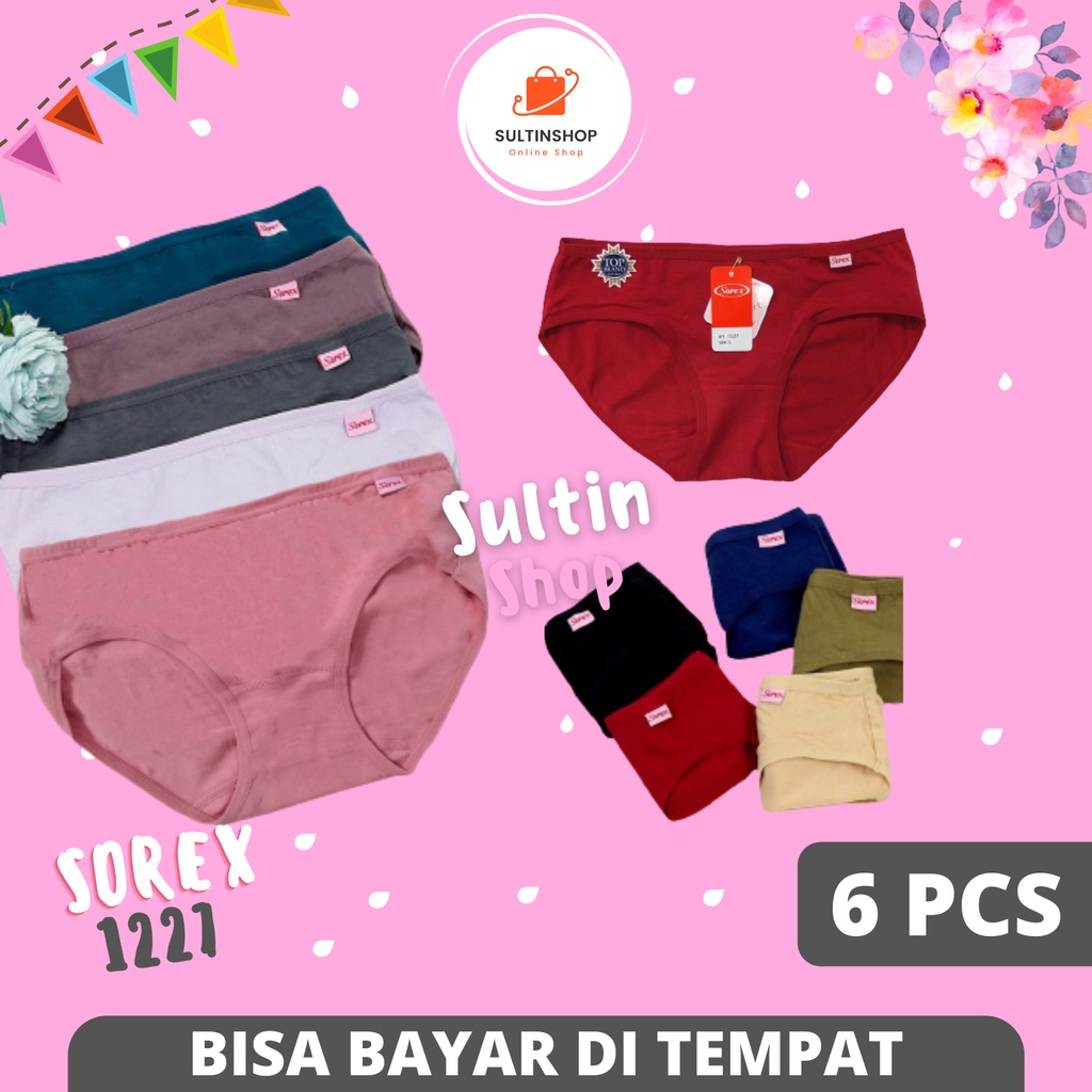 6 Pcs Pakaian Dalam Wanita Sorex Cd Basic Mini Katun Mix 1227 Ukuran M L XL XXL Undewear Celana Cewe