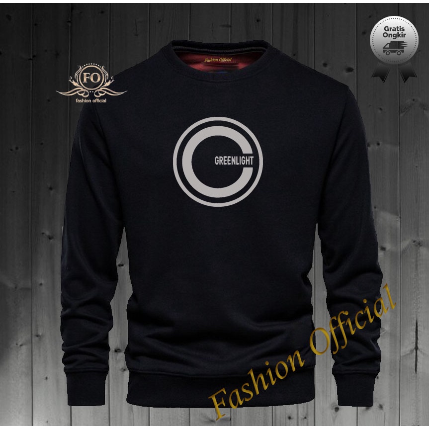 Baju Sweater Hoodie Distro Greenlight Bulat Text Silver Premium Quality Sweater Pria Wanita Distro T