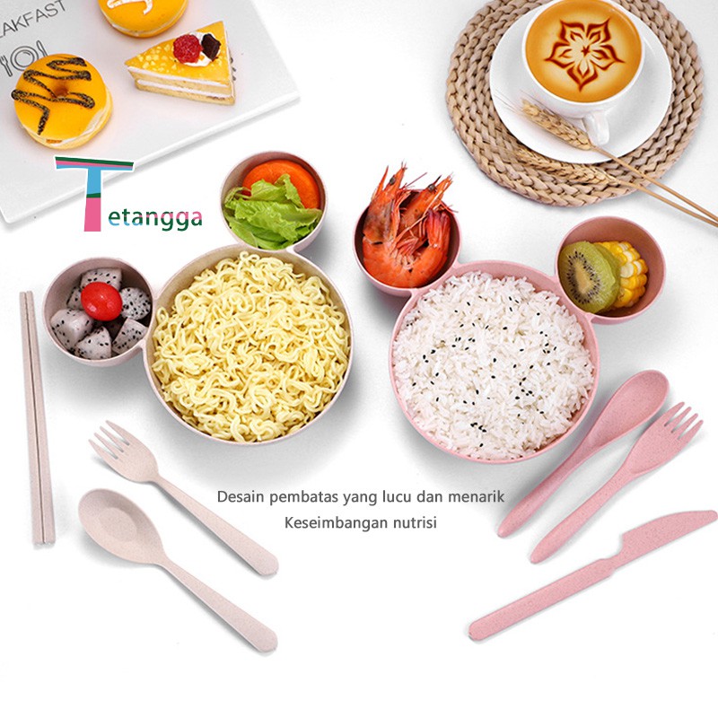 Mangkok Set Peralatan Makan Anak 4 in1Bahan Jerami Gandum Children Tableware Piring Kartun VS-25