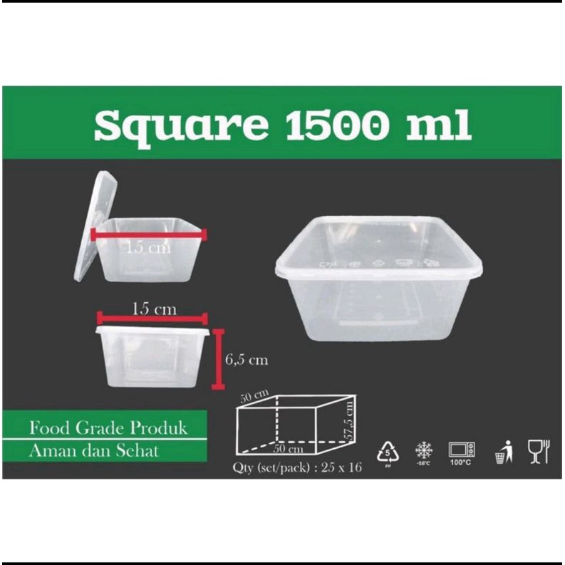 Kotak Makan Plastik 1500 ml Thinwall / Mika Box / Persegi / Square Free bubble wrap