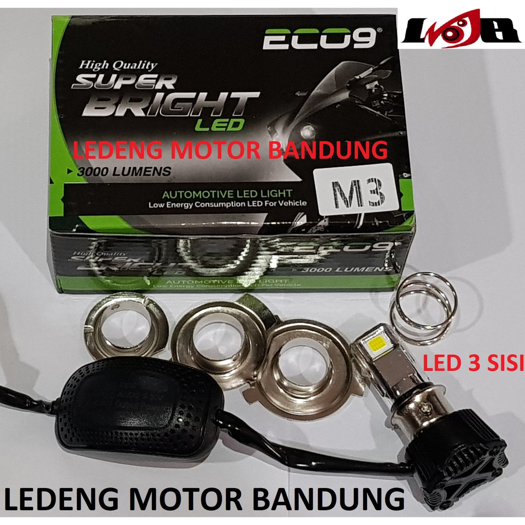 ECO9 Mata Led 3 Sisi Headlamp Lampu Motor Super Bright 3000 lumens