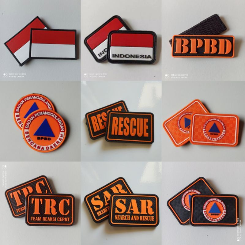 PATCH RUBBER LOGO BPBD/BNPB/TIMSAR/BASARNAS/TAGANA/TEMPELAN EMBLEM KARET