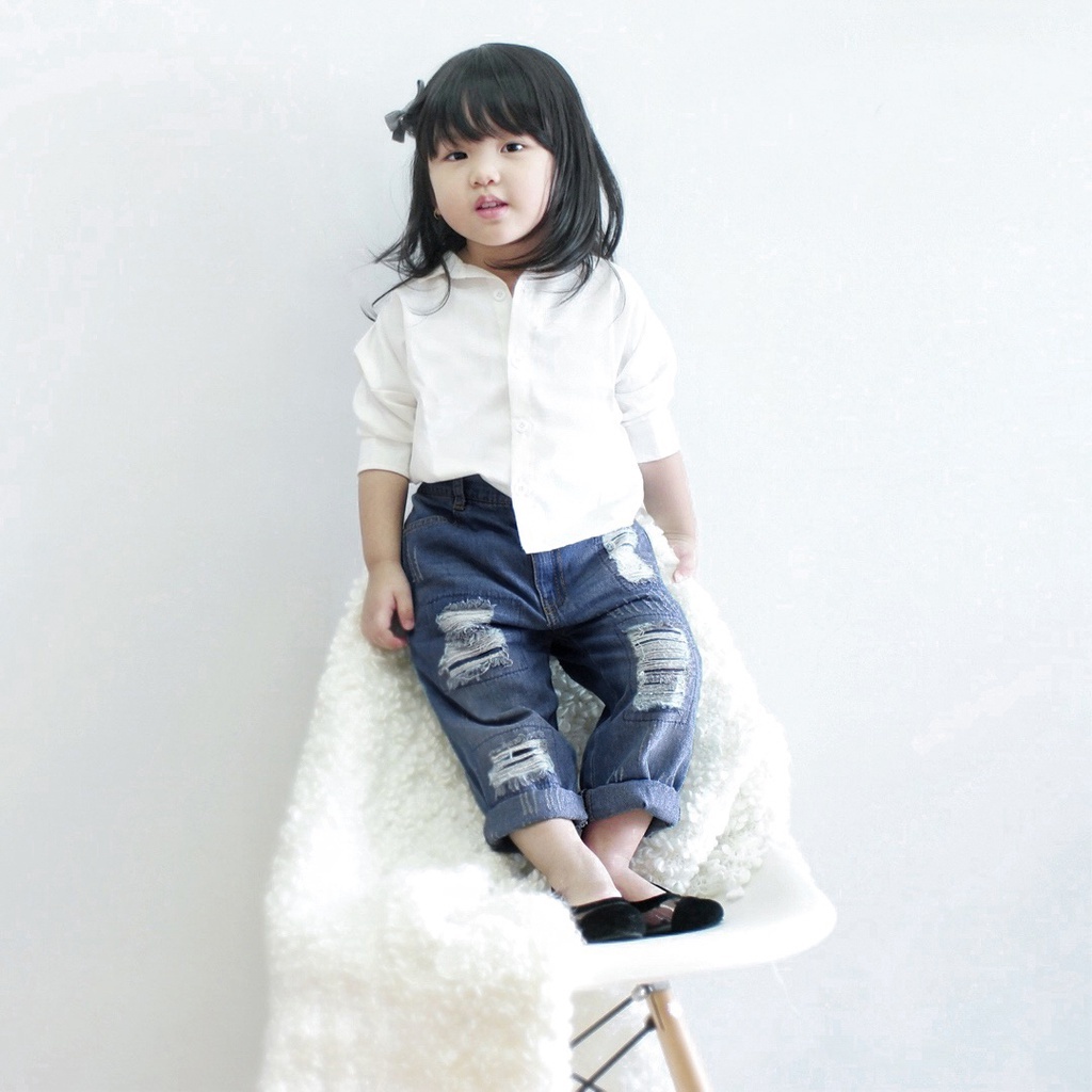 ASH RIPPED JEANS (Dark Blue) | Jeans Anak Unisex | Jeans Denim Anak | Bawahan Anak Perempuan | Jeans Ripped Anak