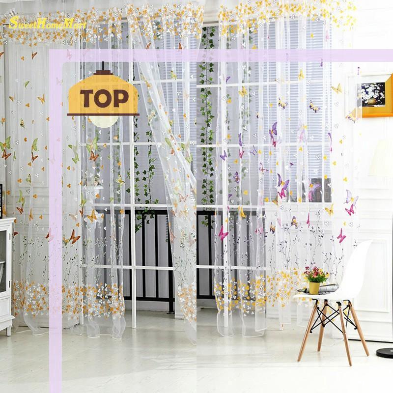 Warna Warni Kupu Kupu Romantis Tulle Voile Window Curtain Panel