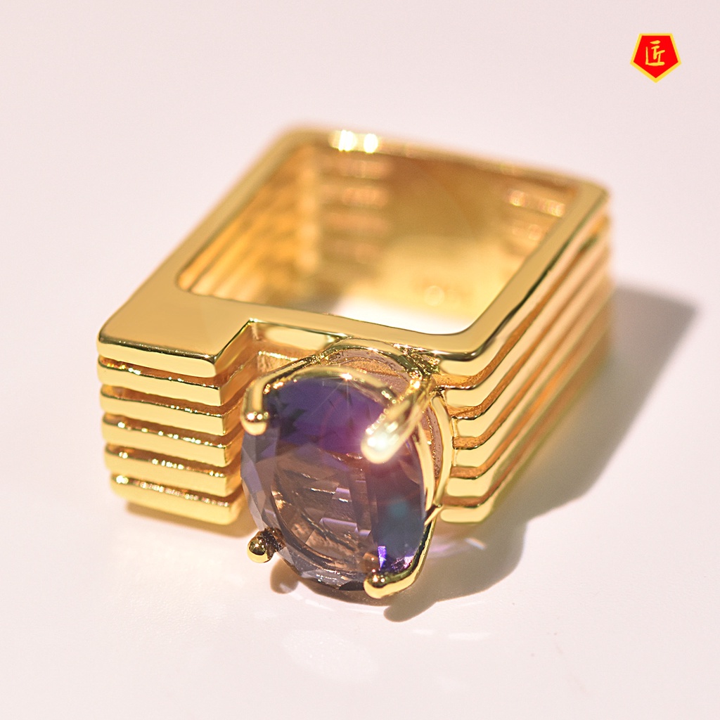 [Ready Stock]Creative Gold Inlaid Purple Crystal Ring for Women