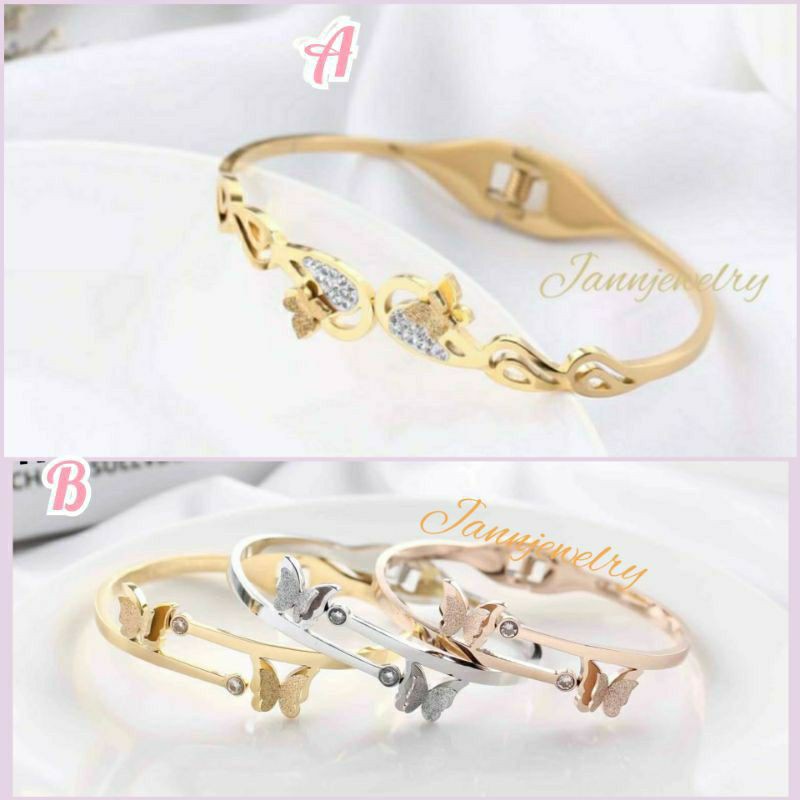 Gelang Bangle Titanium Asli Anti Karat &amp; Alergi Butterfly Kupu-Kupu