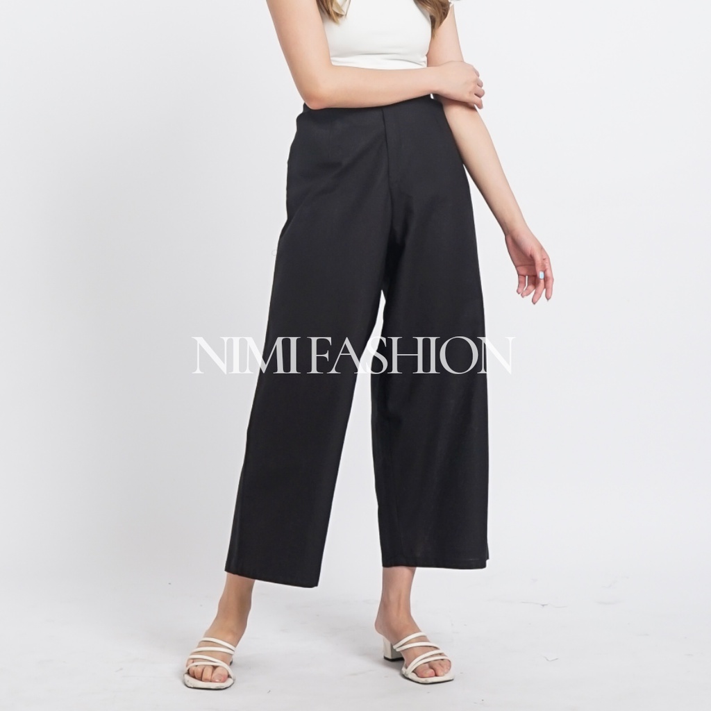 Nimi Kulot Linen Highwaist Wanita / Wide Leg Culottes Linen Pants Premium