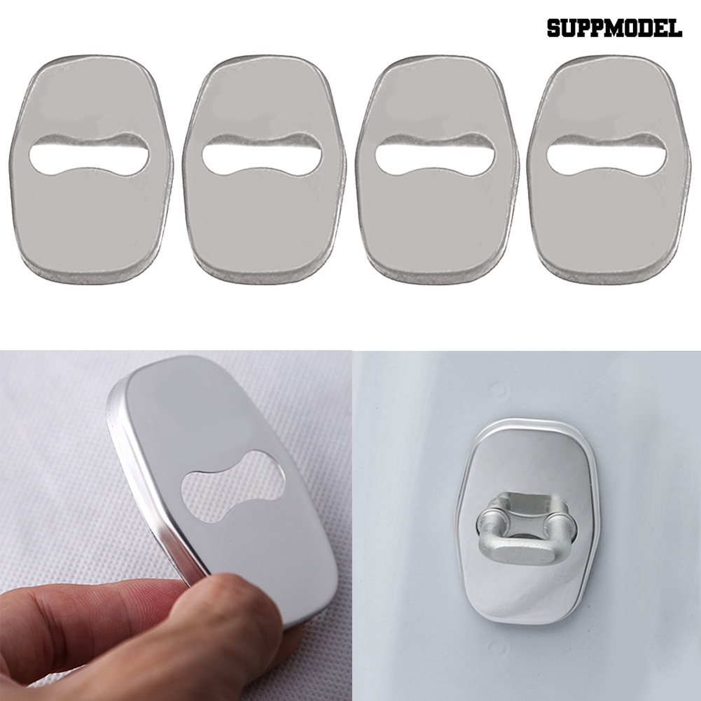 4pcs Stiker Cover Kunci Pintu Mobil Bahan Stainless Steel Untuk Peugeot 301 / 308 / 407 / 508