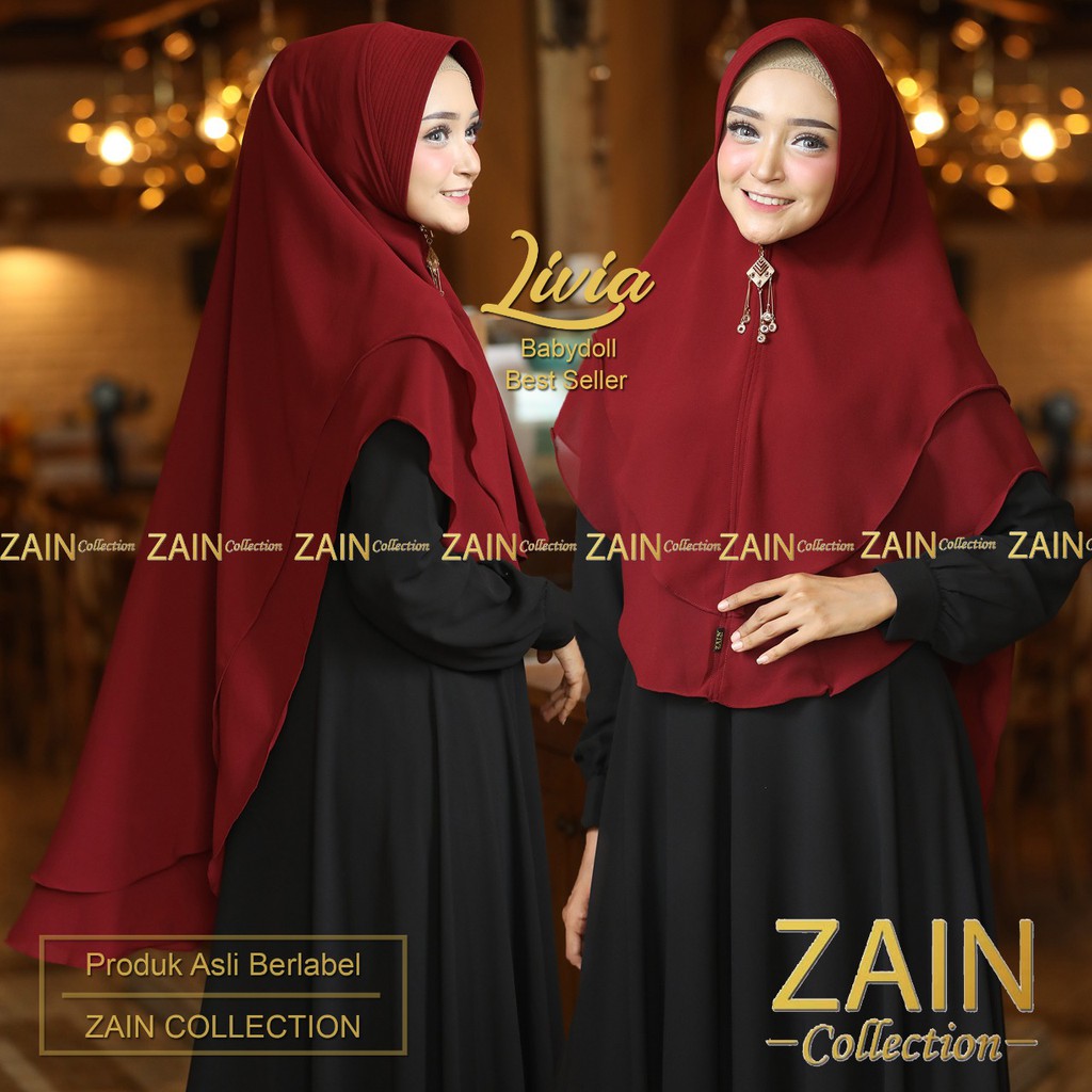 ZAIN COLLECTION Khimar Syar'I INSTAN Jilbab 2LAYER JUMBO||HIJAB LIVIA Polos-Marun