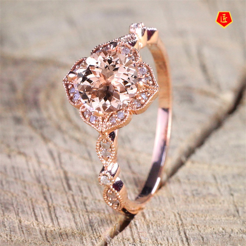 [Ready Stock]Simple Elegant Micro-Inlaid Pink Diamond Rose Gold Ring