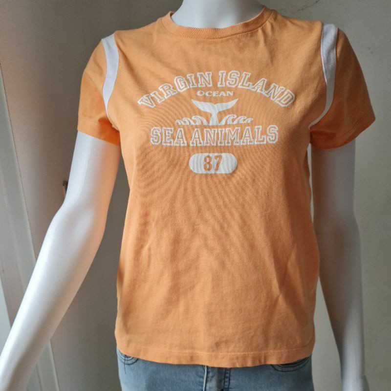 Kaos wanita merk BOSSINI Ladies top peach pastel size M preloved