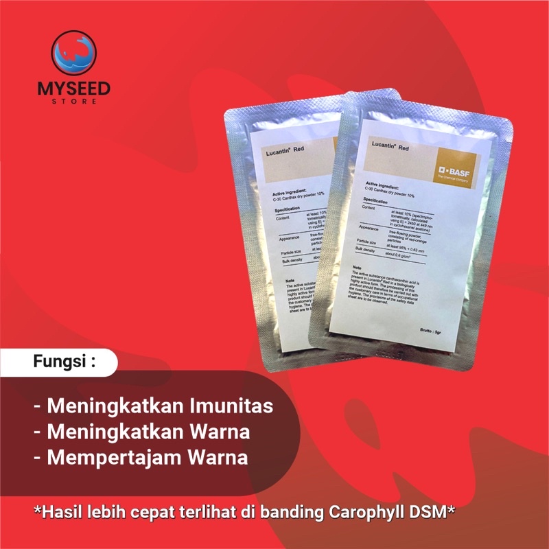 Lucantin Red (Canthaxanthin Dry) BASF Germany 5gr pigmen pewarna ikan carophyll Red pewarna ikan cha