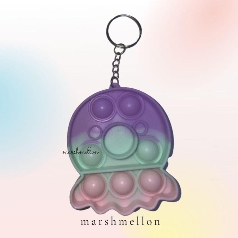 Gantungan Kunci Pop It & Gelang Pop It Pastel Rainbow | Pop It Gurita | Princess Key Chain (Snow White Cinderella Aurora Belle) | Pop It Warna Lilac Pink Tosca Fidget Key Chain Macaron-Jelly Fish