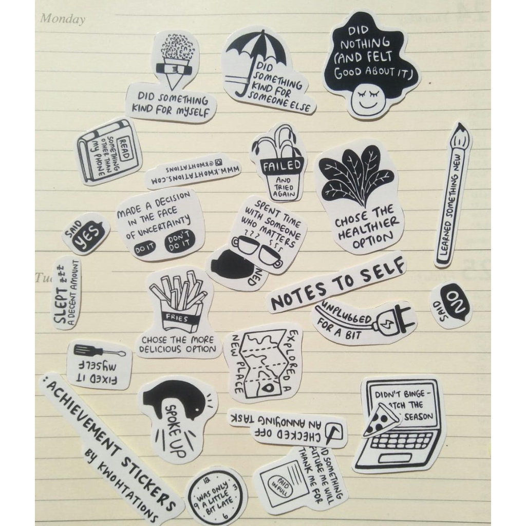 

Stiker Flake Black And White Words Aestetik