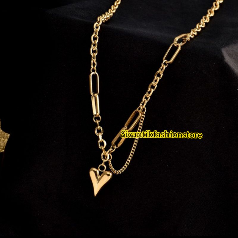 Kalung Titanium Liontin Love Gold Gerai Anti Karat selamanya Kalung Wanita Kekinian Mewah Terbaru Liontin Love Gold model Gerai