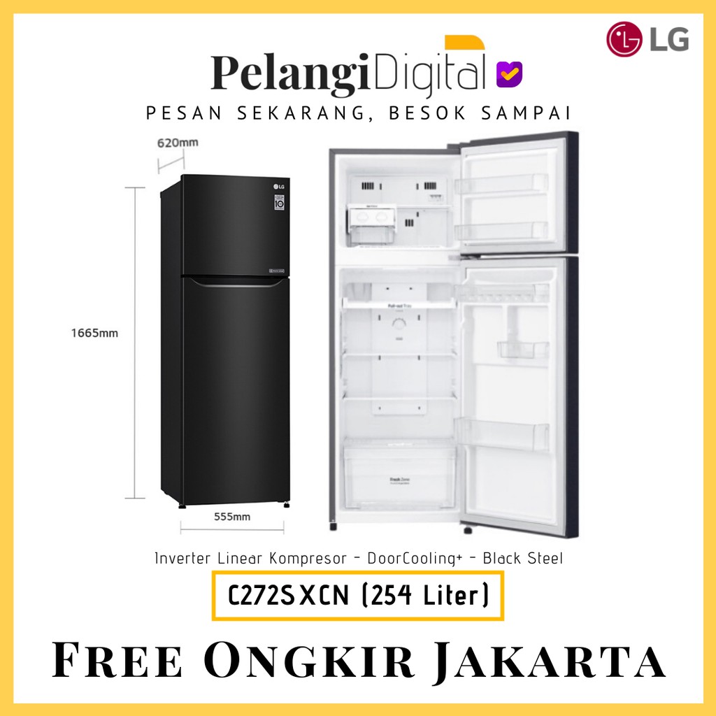 LG Kulkas 2 Pintu / Dua Pintu - Inverter Linear Twist Ice - 254 Liter - GN-C222SXCN [Hitam]