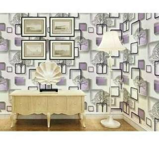 WALLPAPER DINDING GH046 MOTIF KOTAK  KOTAK  UNGU 3D  ukuran  