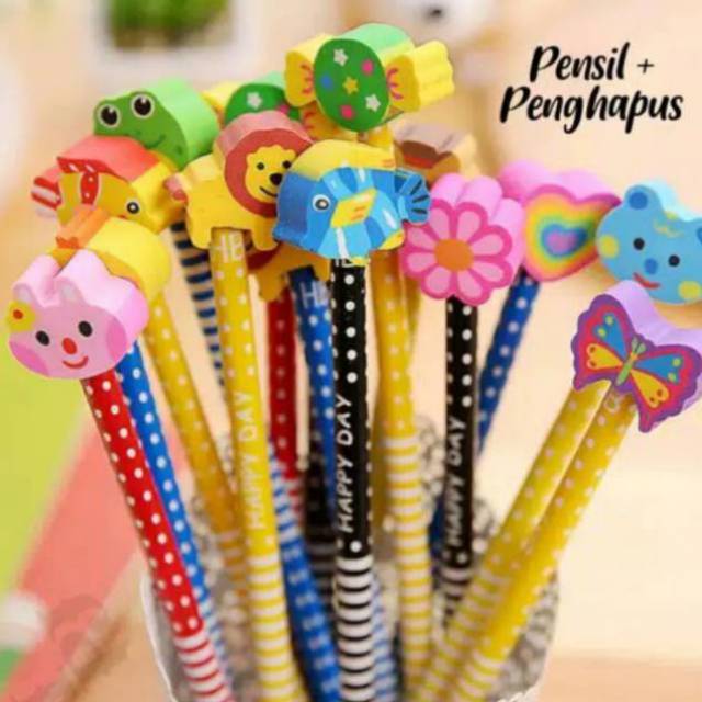 

12pcs Pensil dan Penghapus Campur Bentuk / Pensil Penghapus Mix Motif