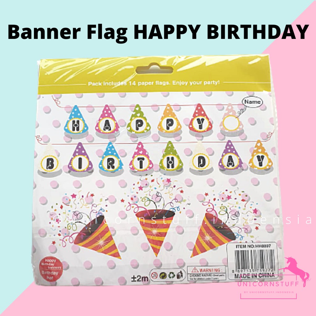 Properti Foto Gantungan Happy Birthday Banner Bunting Flag Pesta Tulis