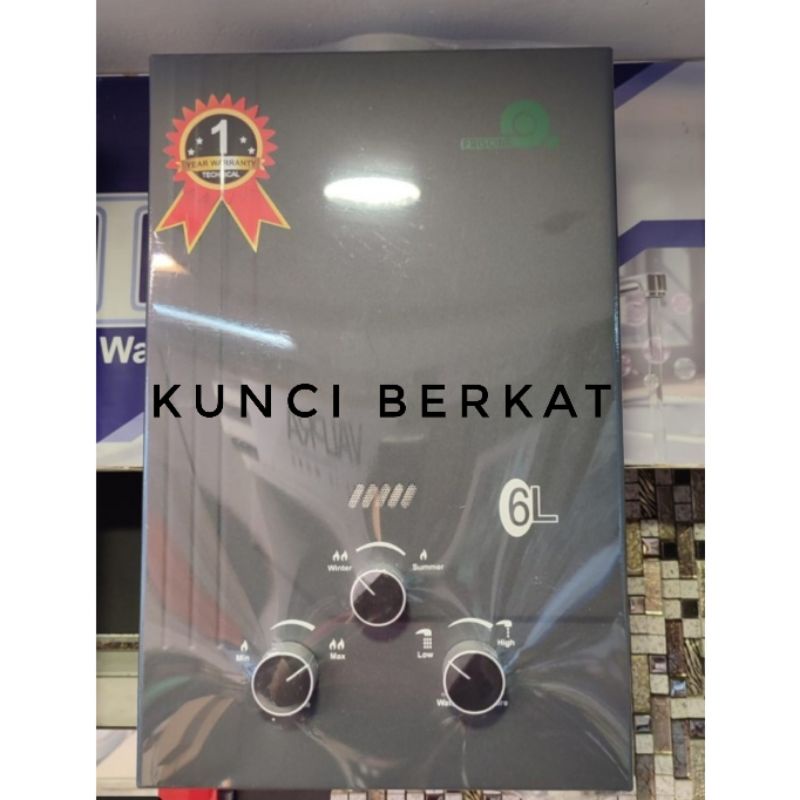Water Heater Gas Black Series with Digital Suhu/Pemanas Air Hitam