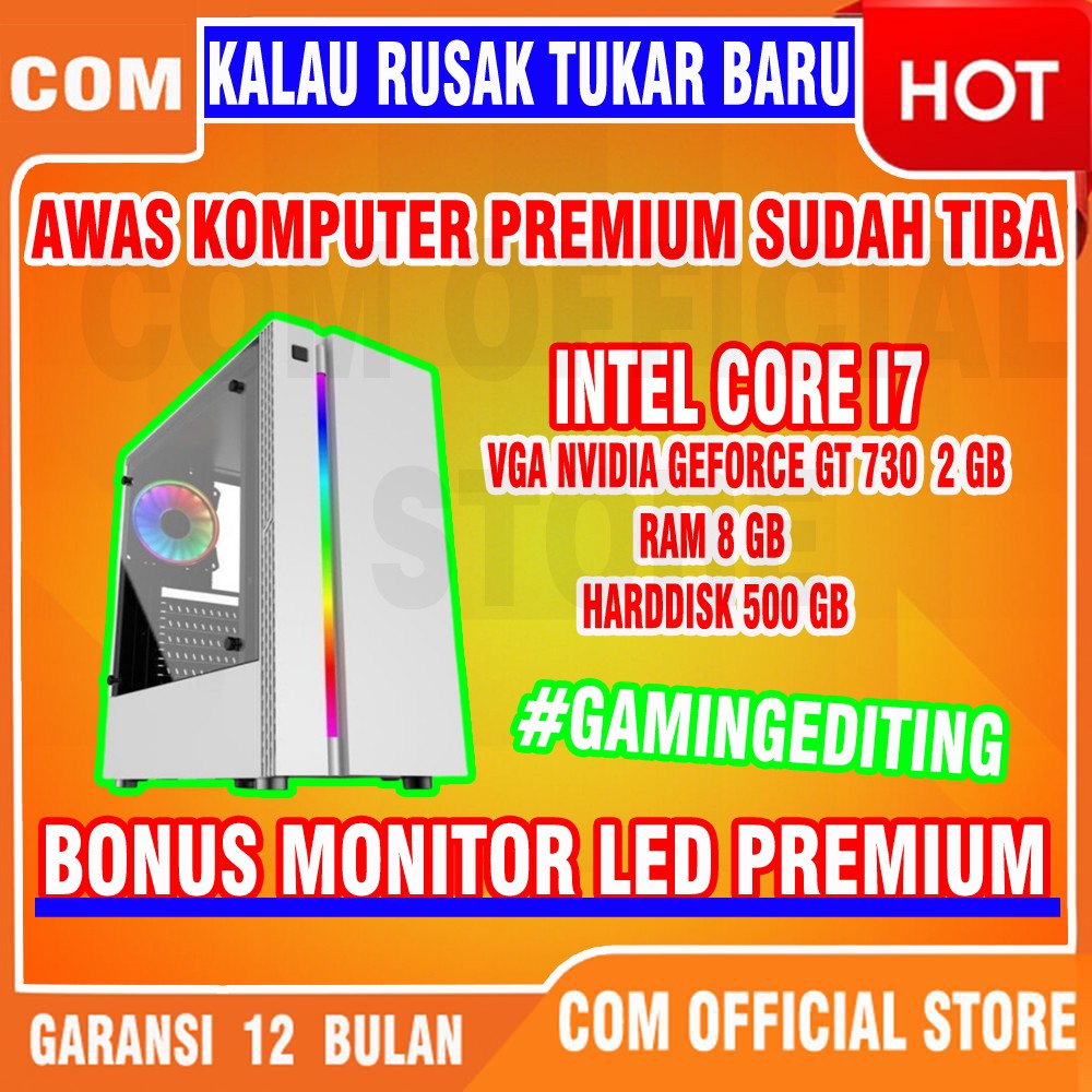 Bergaransi (GGP) KOMPUTER GAMING FULL SET pc computer komputer CORE I7 8GB rakitan EDITING DESAIN