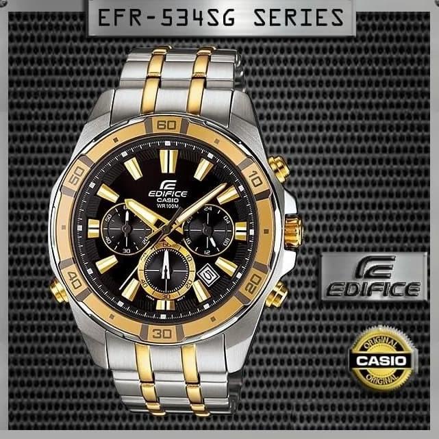 Jam Tangan Pria Casio Edifice EFR-534 Silver Gold White Original BM