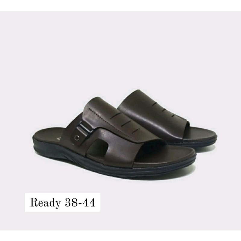 Sandal Slide L-Zio Pria R8.Brown Sendal Kulit Cowok 38-44 Sendal Kasual Bapak Pesta Sandal Distro Keren