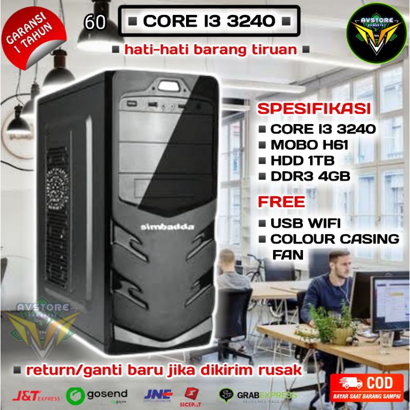 LENGKAP PC Rakitan Gaming Core i5 2400/4GB DDR3 i3 3240 Hardisk 1 TB
