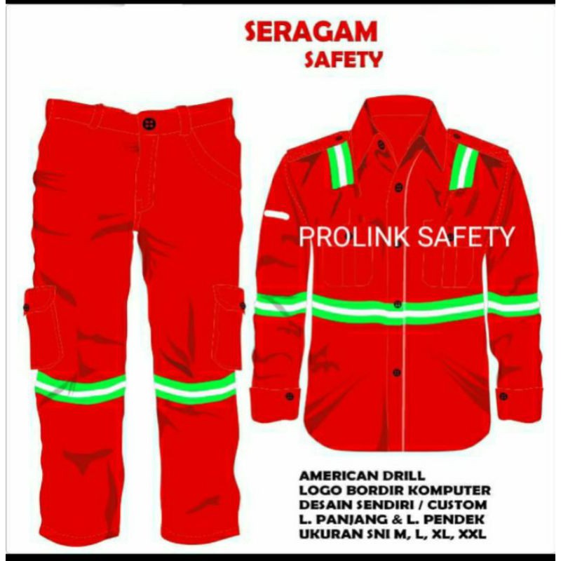 SERAGAM SAFETY SETELAN KANCING FREE LOGO