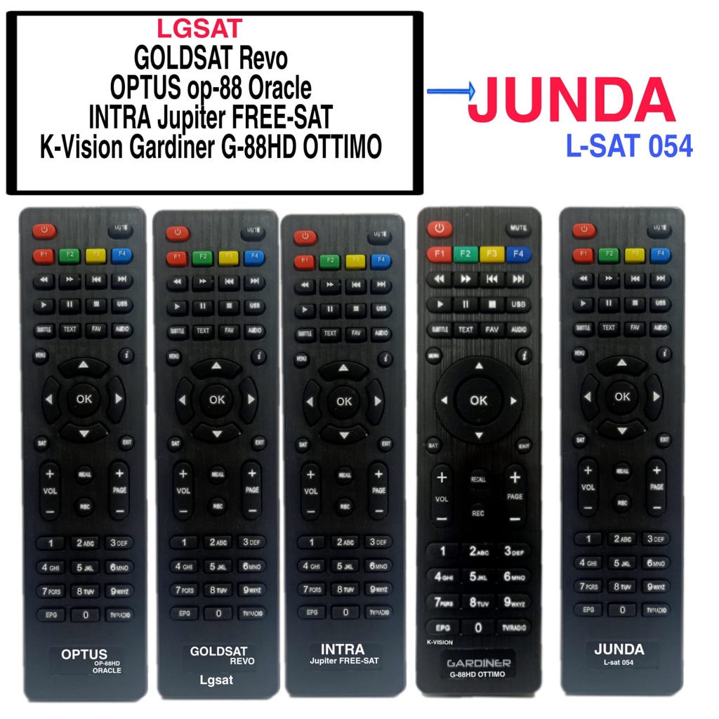 REMOTE MULTI UNIVERSAL RECEIVER  PARABOLA LGSAT / VISAT HD / GOLDSAT REVO / OPTUSOP-88 / INTRA JUPITER FREESAT / GARDINER G-88 JUNDA L-SAT 054