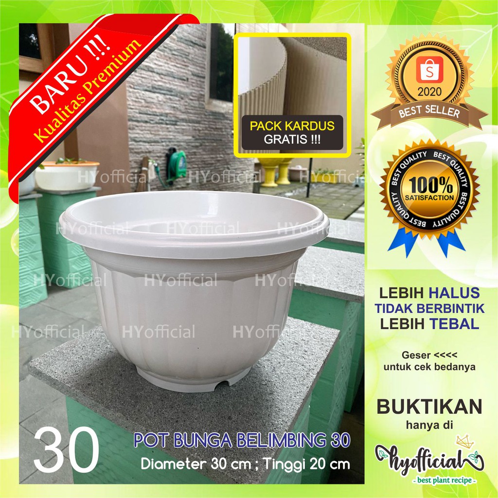 POT BUNGA  PLASTIK MODEL BELIMBING PUTIH 30 - BP PREMIUM