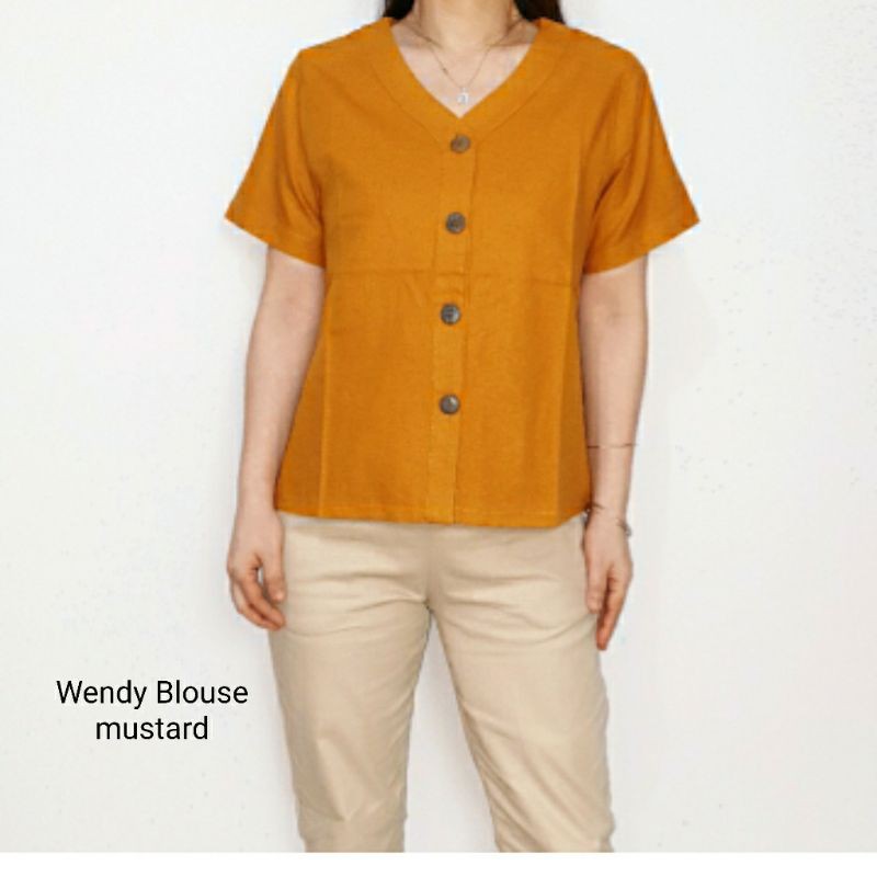 Atasan Blouse Wanita Lengan Pendek Polos Bahan Katun, Wendy Blouse#-5