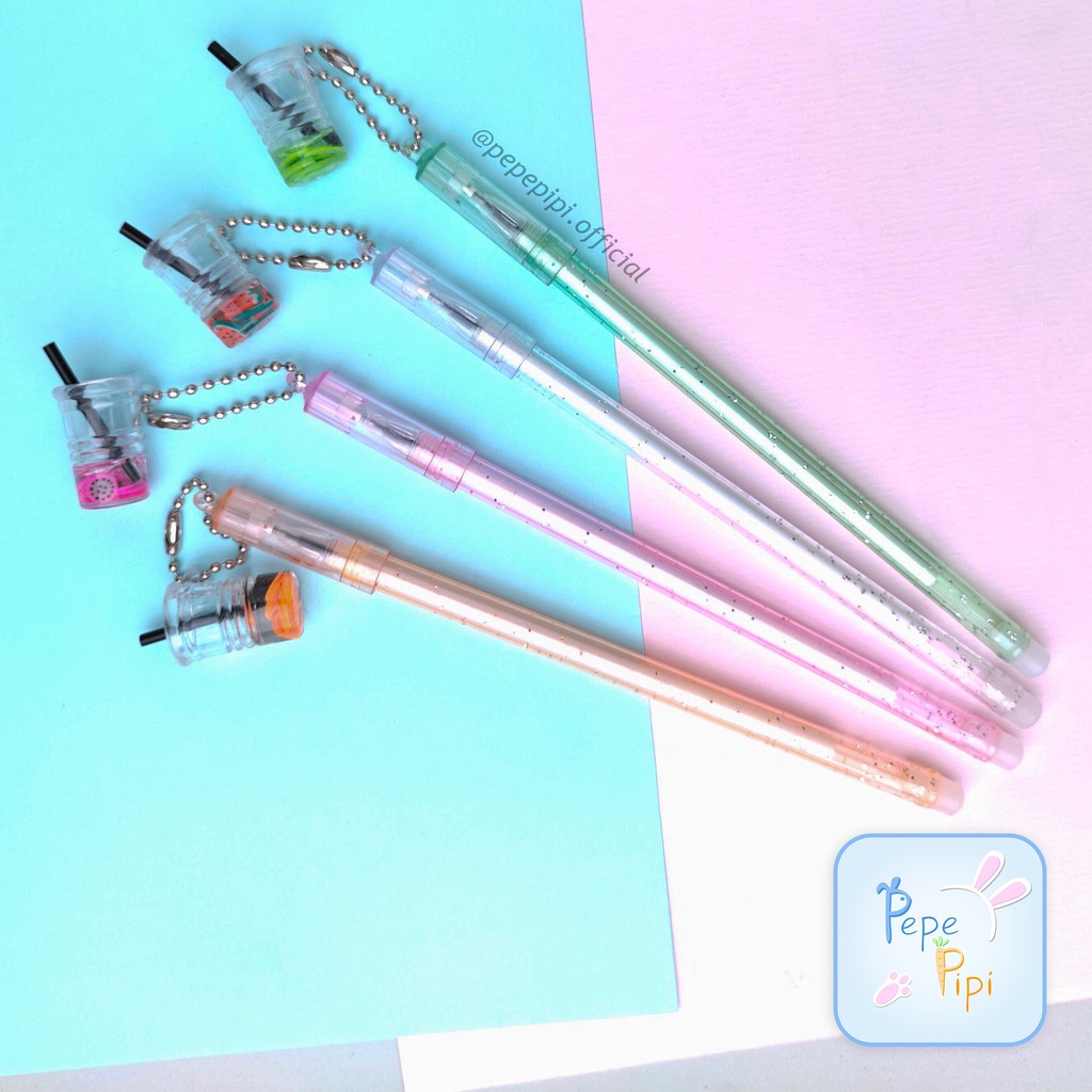 4 &amp; 12 pcs Pena Lemonade Bolpen Pen Pulpen Gelpen Karakter Murah Lucu Selusin Lemenade Jus