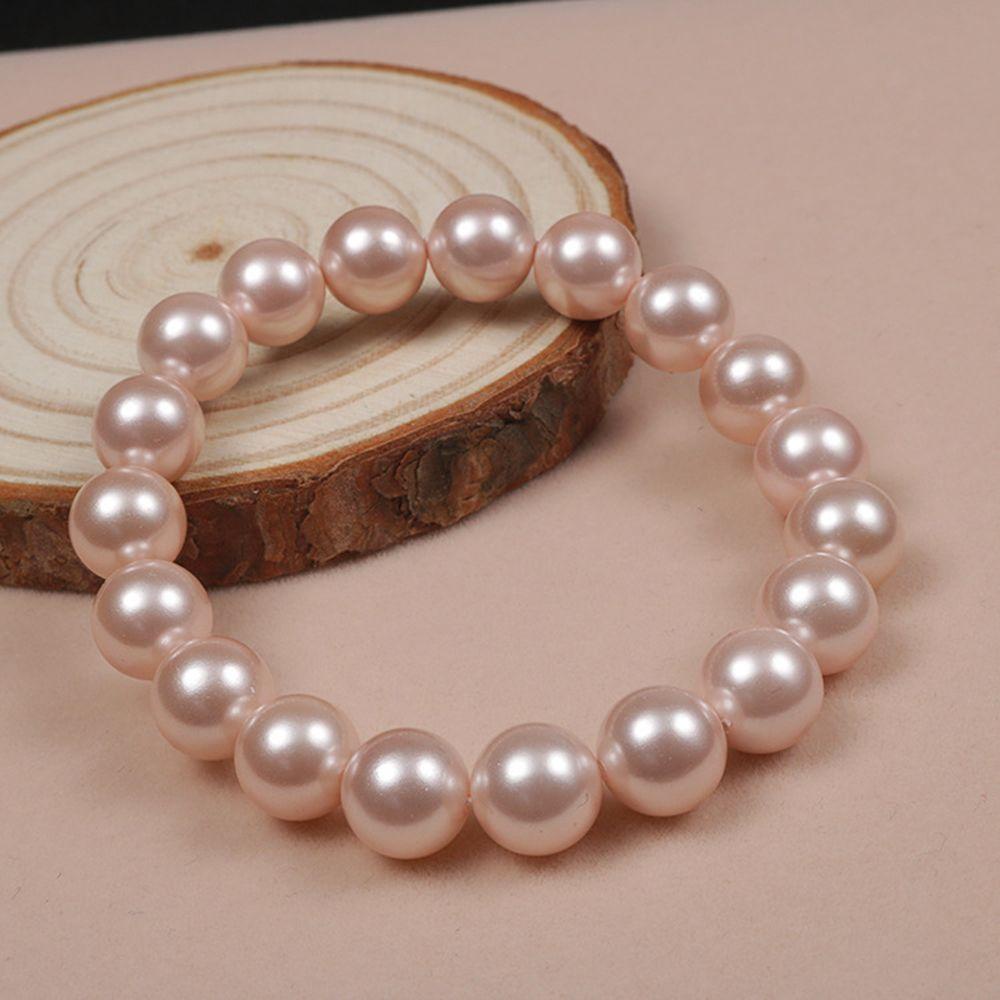 Needway Gelang Hadiah Warna Pink/Ungu/Putih Tangan String Simulasi Mutiara 10mm Perhiasan