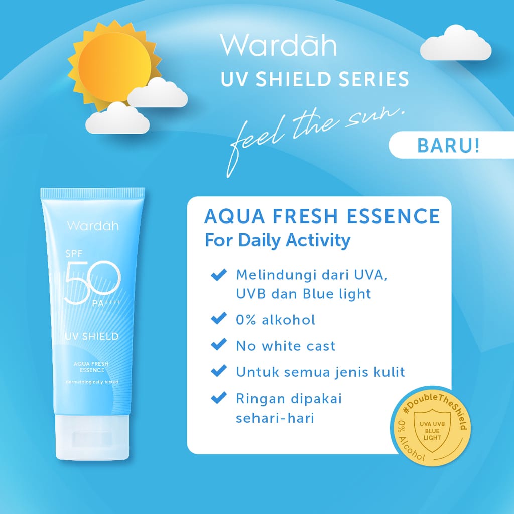 Wardah UV Shield Aqua Fresh Essence SPF50 Sunblock 30ml Biru