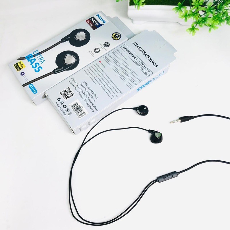 PROMO HANDSFREE PHILIPS NEW AT119 BASS+ IN EAR EARPHONE AT-119 EXTRABASS SERIES