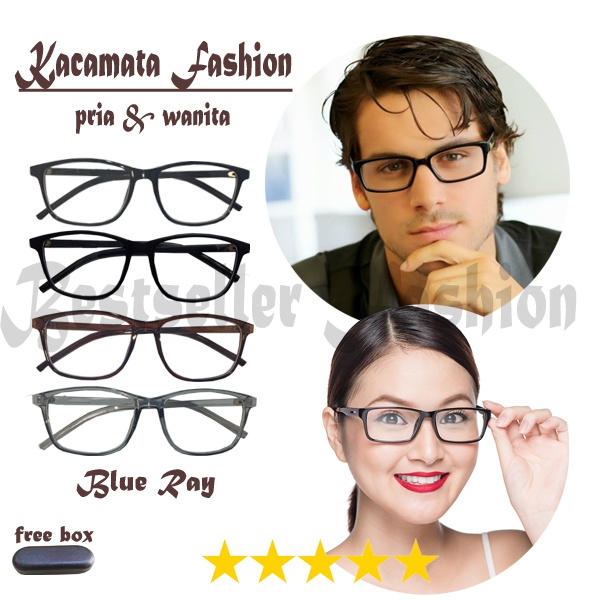 Kacamata Anti Radiasi 100% Blueray cocok buat gamer Frame Lonjong Pria dan Wanita Kacamata Fashion FREECASE