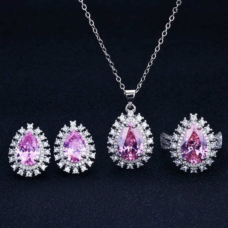 New Luxury European And American Colored Gems Pear-Shaped Diamond Ring Jewelry Set