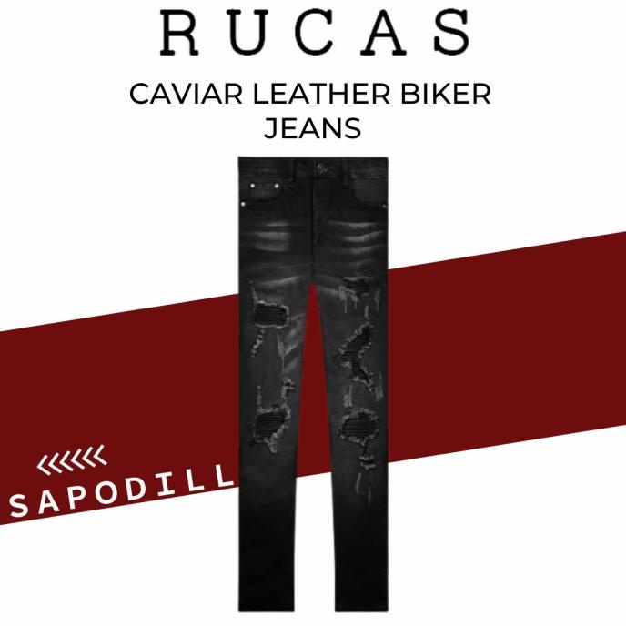 CELANA RUCAS CAVIAR LEATHER JEANS DENIM HITAM DISTRO PANJANG SOBEK ORI FDCBF54664