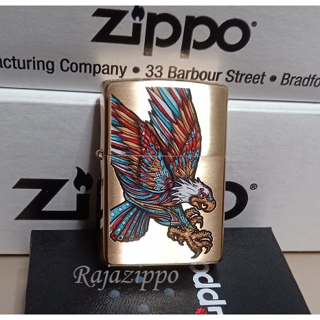 Zippo Original USA 49667 Tattoo Eagle Brushed Brass -Lifetime Warranty