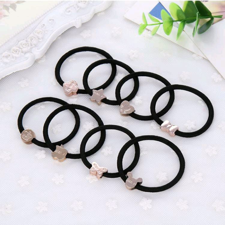 Ikat Rambut Karet hitam Wanita Korea Karet Simple Elegan Karet Ikat motif ikatan rambut-3