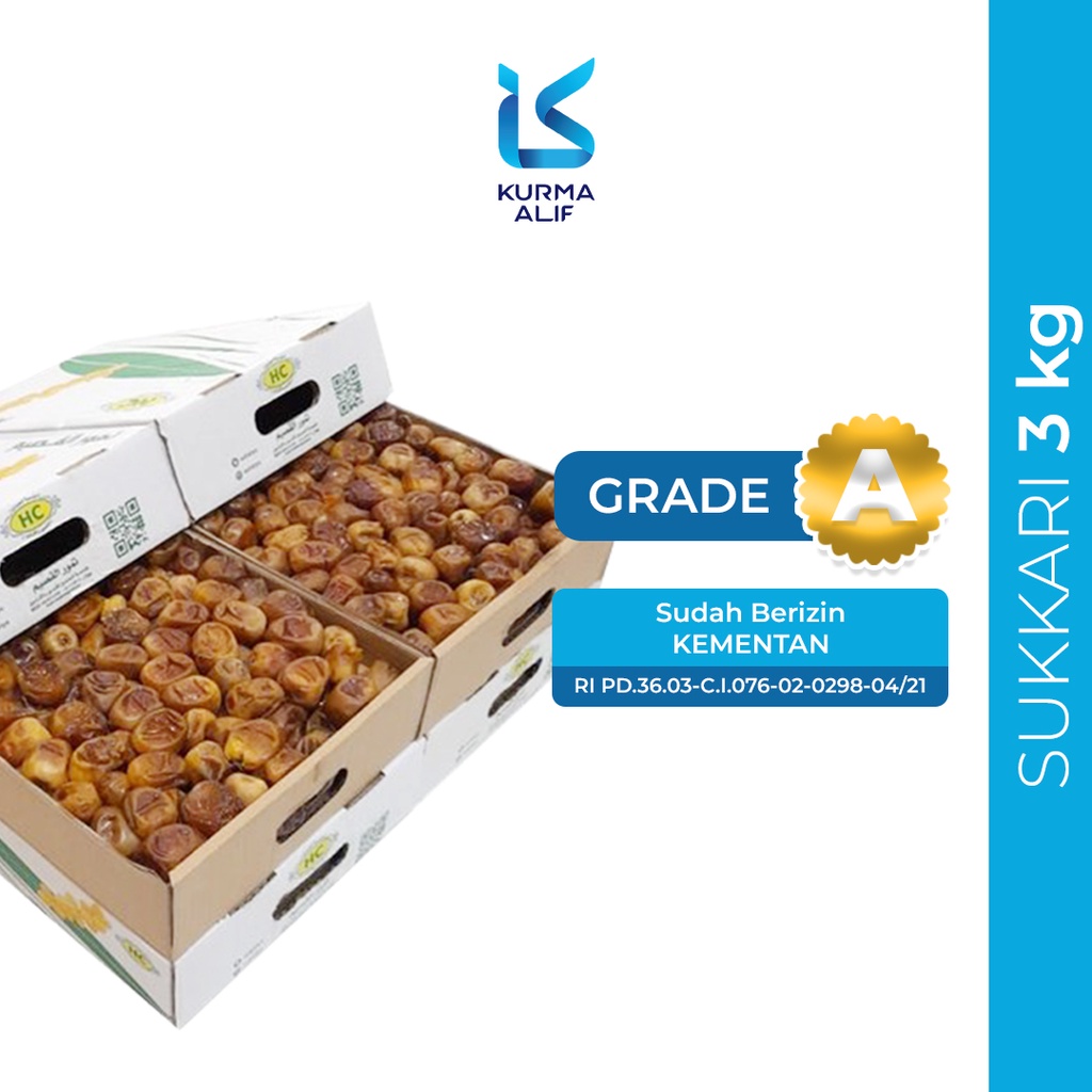 Kurma Sukari Dus 3 Kg | Kurma Raja Sukari Basah Premium Date Quality