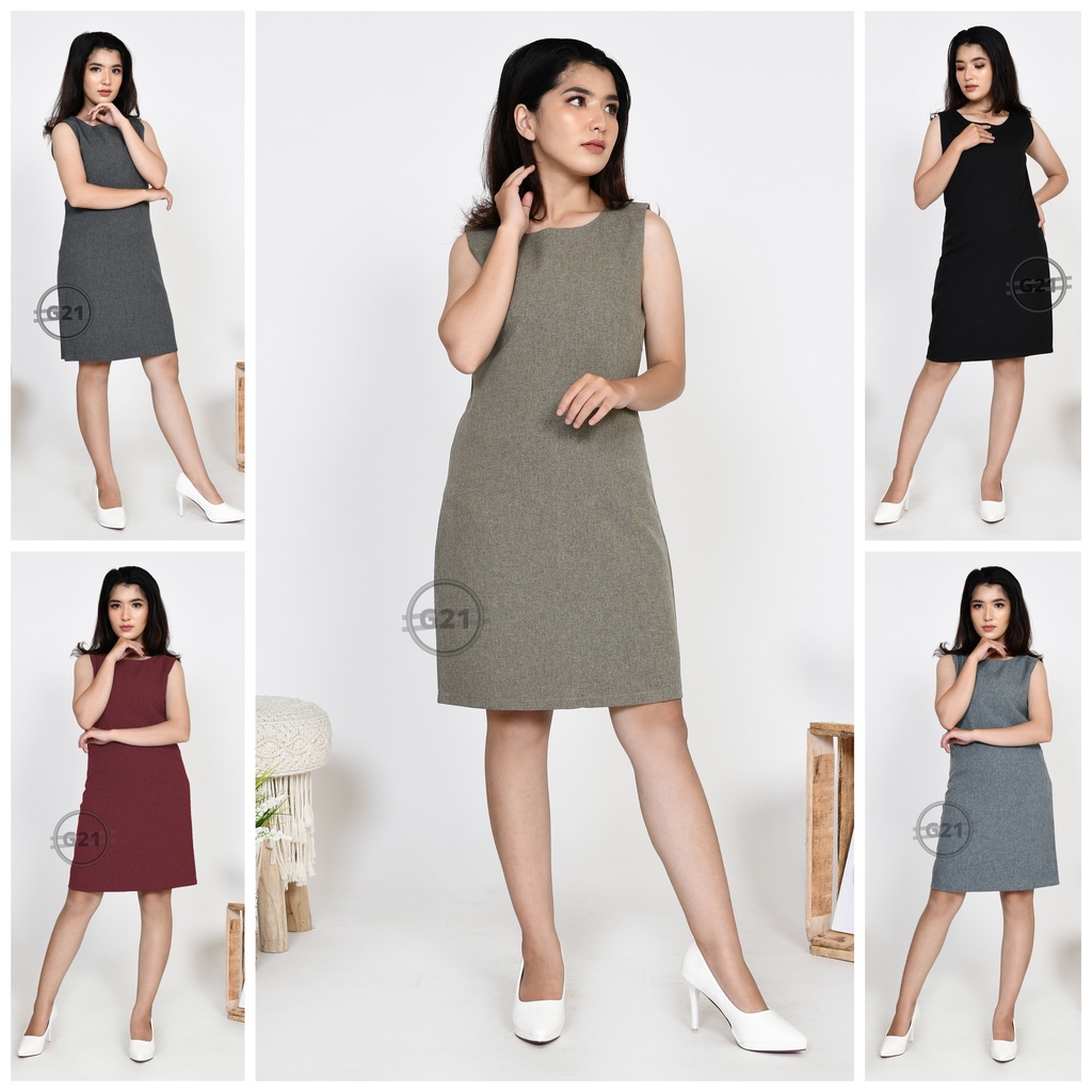 Dress Kerja Kantor Formal Wanita Yukensi Lengan Buntung Tanpa Lengan High Premium Quality