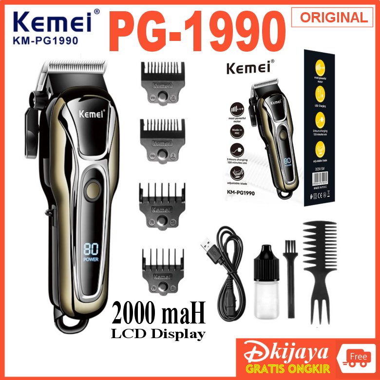 KEMEI PG1990 ORIGINAL Alat Mesin Cukur Rambut CAS Baterei LCD Display KM-PG1990 PG1990