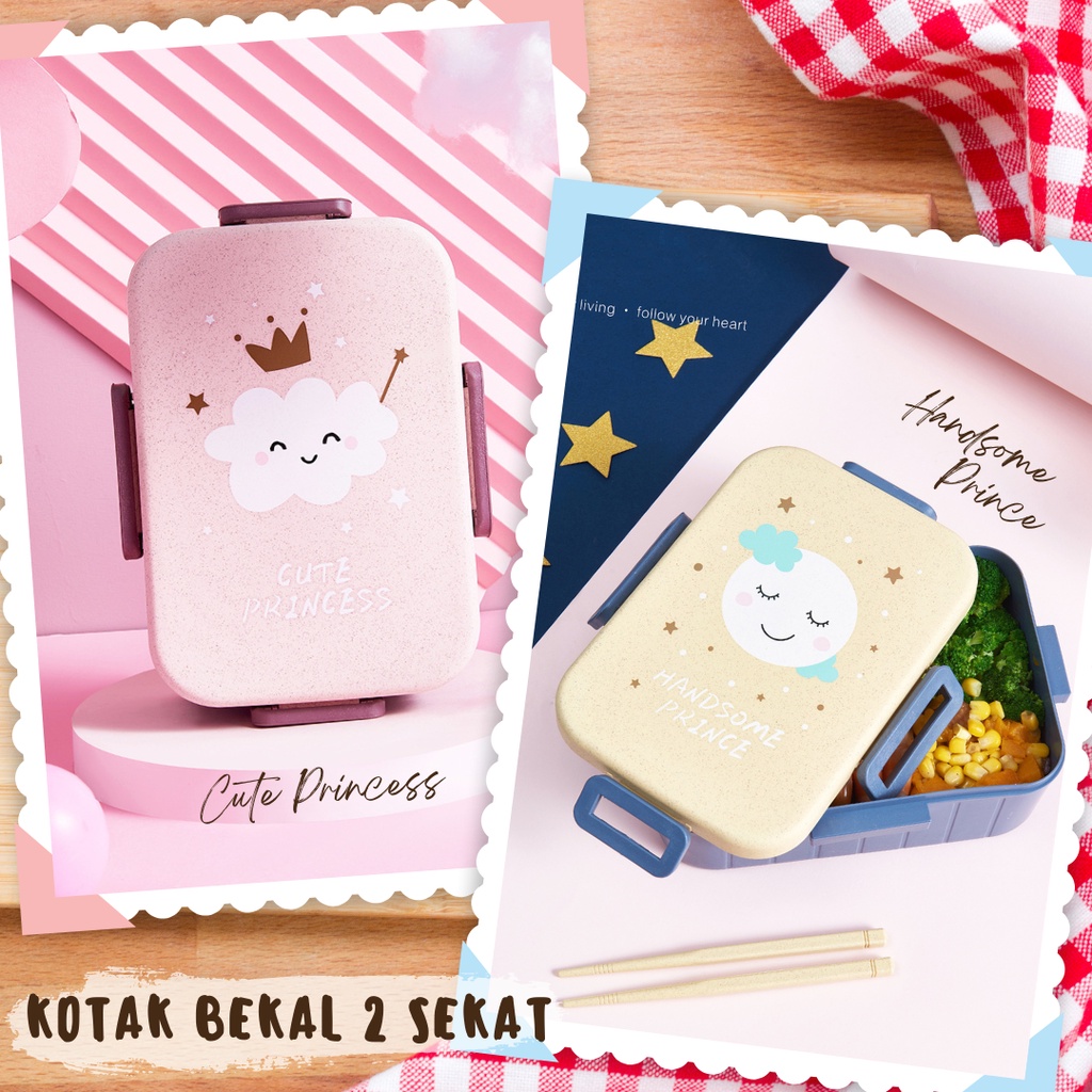 Kotak Bekal Makan Anak Tempat Makan Anak 2 Sekat Motif Kelinci Beruang Lunch Box Rabbit Bear