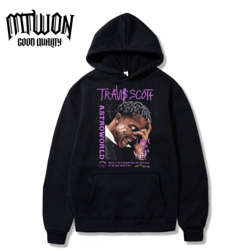 Jaket Hoodie TRAVIS SCOTT rap hiphop rapper astroworld jacket non Zipper sweater hitam pria wanita d