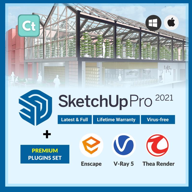 Sketch Up Pro Full Package Bundle + Vray 5 + Enscape 3 + Thea Render [Windows/Mac/M1Chip]
