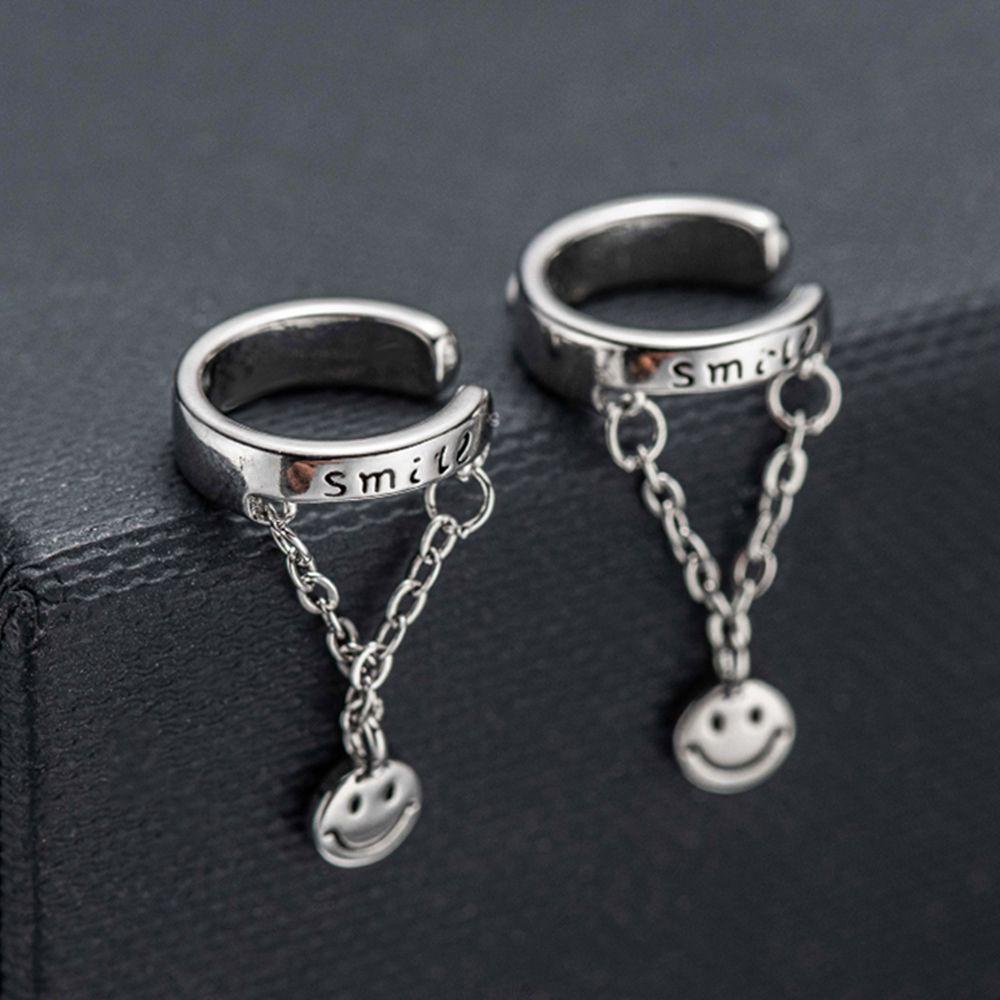 Mxbeauty Wanita Anting Street Wear Retro Smiley Face Pesta Desain Fashion Temperamen Telinga Klip