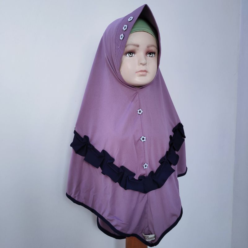 jilbab anak 4 5 6 7 8 tahun benik kancing lucu ( jilbab kancina )