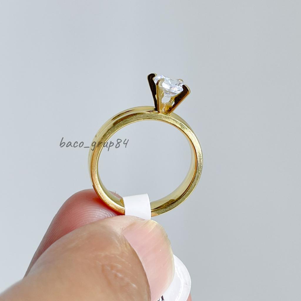 Cincin Titanium Gold Berlian Mata Besar C21 Awet Lama Tidak Karatan Cincin Kawin Cincin Tunangan Perhiasan Wanita